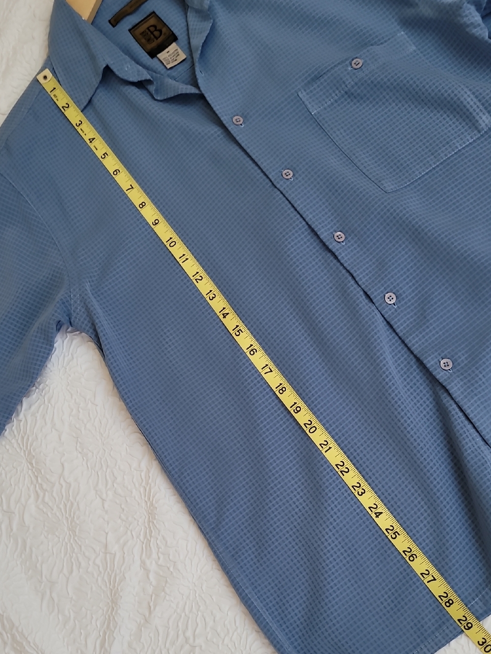 Bruno Sueded Microfiber Shirt Short Sleeve Button-Up Soft Blue Plaid Mens, Sz. M - Picture 9 of 11